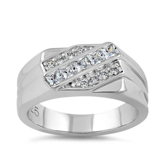 Sterling Silver Men's CZ Ring New - Picture 2 of 4